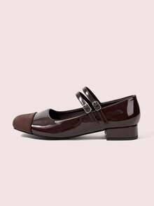 CUCCOO DOLLMOD Women's Fashion Wine Red Mary Jane Short Chunky Heel Casual Daily Wear Office Work Party Commuting Pumps BURGUNDY Heels Pumps Spring Shoes Spring Break Easter For Christmas Valentine's Day - Coffee Brown Mirror - View 7