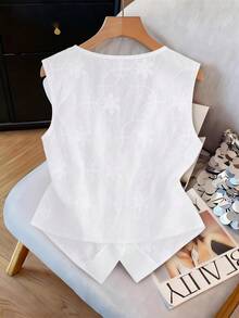 GlowEve CURVE Áo blazer nữ cỡ lớn, kiểu dáng thanh lịch, thường ngày, chất liệu jacquard, không tay, màu trơn, dáng mỏng. - trắng - Xem 2
