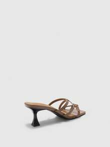 CUCCOO BIZCHIC 气质优雅女士拖鞋，带高跟，春夏新款简约时尚女士百搭露趾细高跟凉鞋 - 棕色 - 查看 9