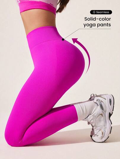 Core Rhythm 女士无缝洋红色运动紧身裤，连腰设计，适合户外运动、瑜伽和健身。