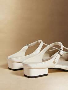 Rosivie Square Toe Mary Jane Sandals Women Wear New Comfortable Women's Fashion Versatile Slip-On T-Button Slippers - Off-white - View 4