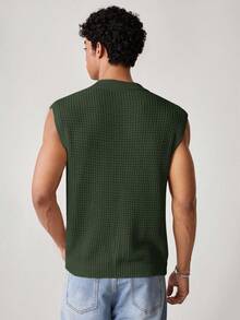 SWAVVY Men's Solid Color Sleeveless Knit Top, Polo Shirt For Summer,Vacation - Olive Green - View 2