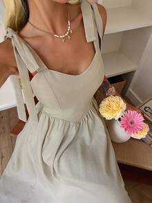 DAZY Women's Solid Color Knot Strap Casual Dress - Apricot - View 4