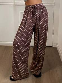 DAZY Soft Ditsy Floral Loose Knit Women Pajama Bottoms - Coffee Brown - View 5