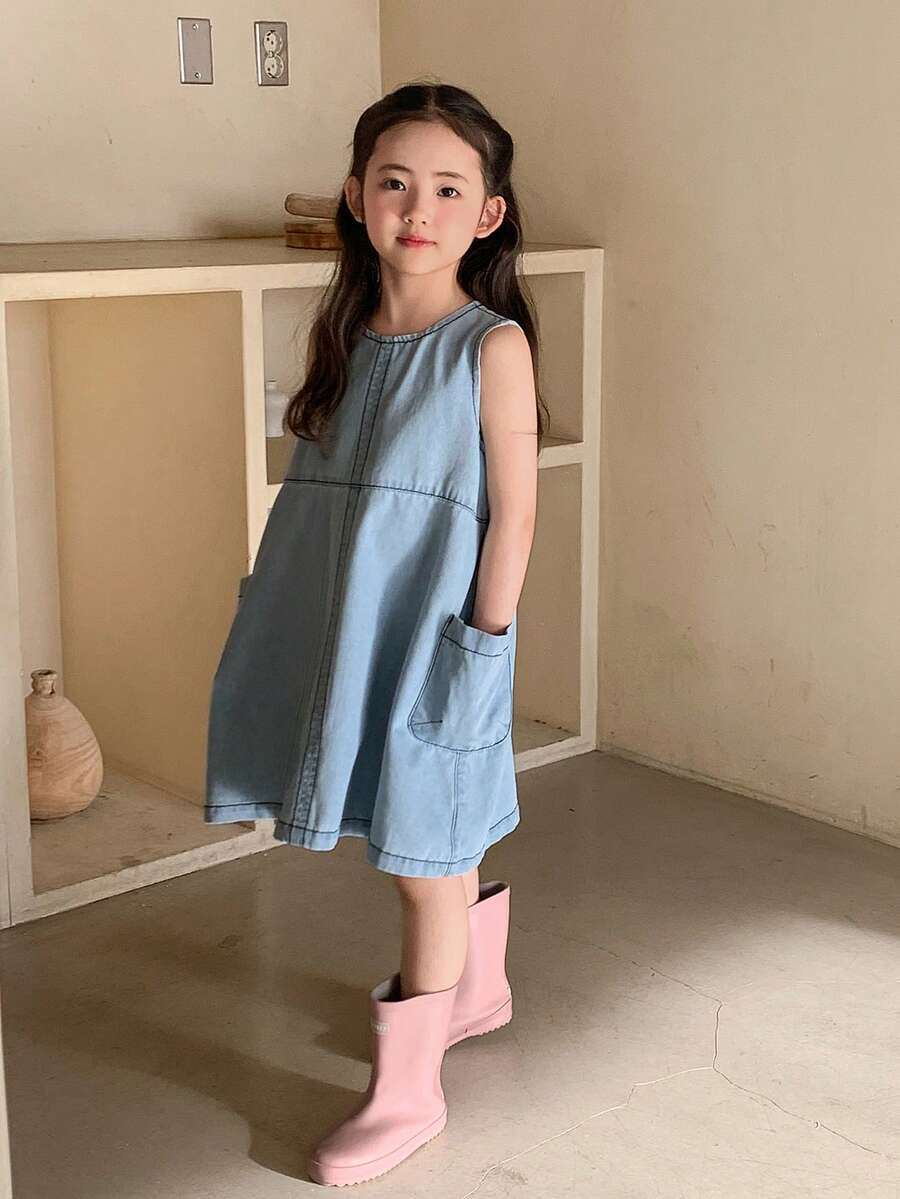 DAZY Đầm yếm denim thời trang cho bé gái, mùa hè - Màu xanh lam - Xem 1