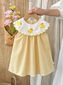 Vintaside Kids Đầm không tay màu vàng họa tiết thường ngày cho bé gái, thích hợp cho các buổi đi chơi, mặc hàng ngày, gặp gỡ bạn bè, tiệc sinh nhật, ngày Valentine. - Màu vàng - Xem 3