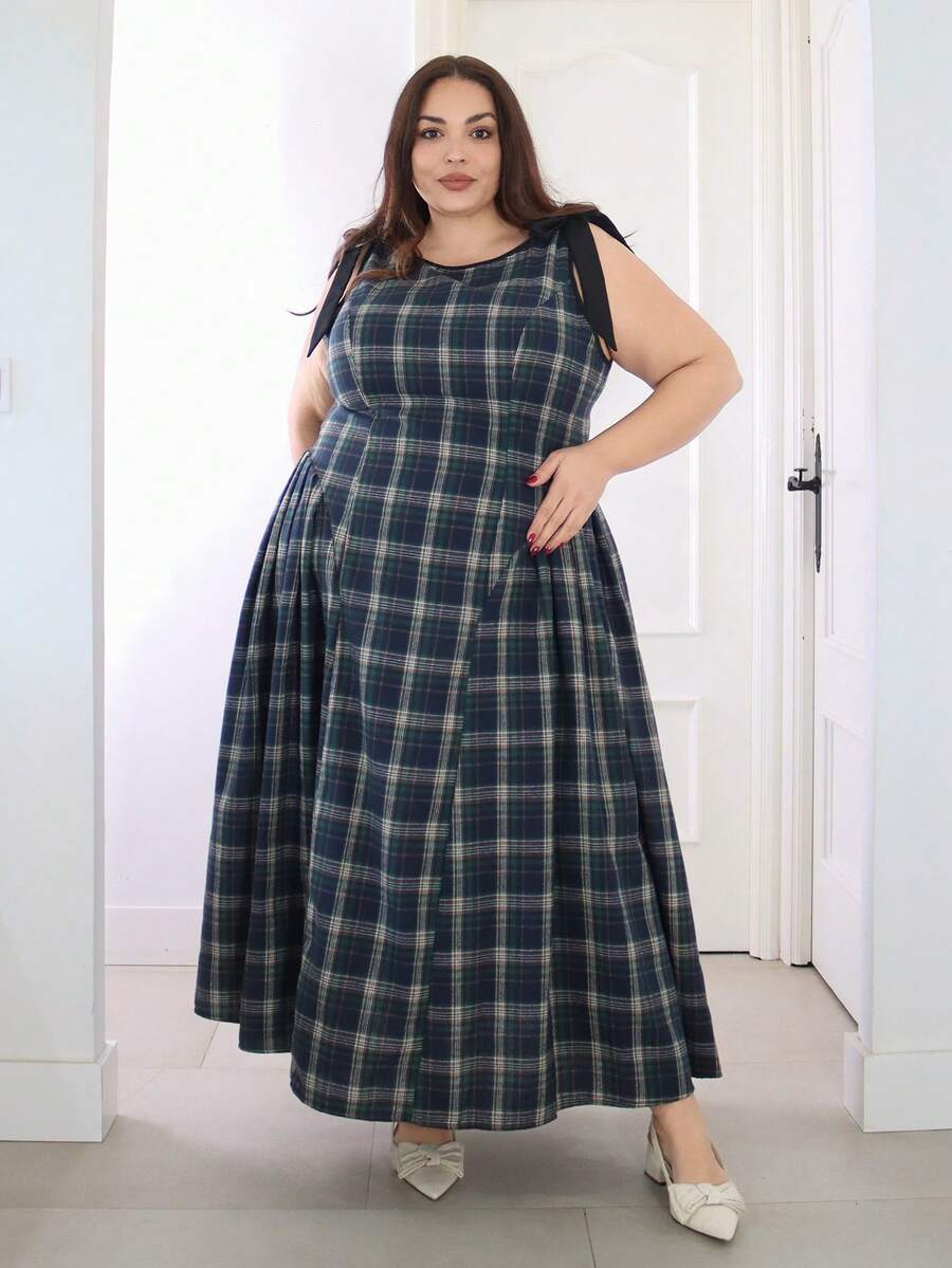 Pretty and Ole Váy dài thắt nơ nâu cổ điển cỡ lớn - Nhiều màu - Xem 1