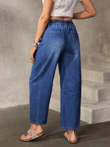 EMERY ROSE Women's Casual Everyday Washed Slant Pocket Loose Fit Jeans - Blue - View 3