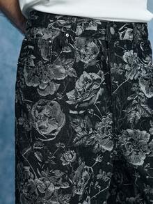 ROMWE MEN Street Life Men's Textured Pattern Button Casual Versatile Denim Shorts - Black - View 2