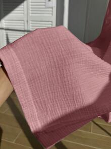 Comfortcana 夏季纯色褶皱纹理面料宽松抽绳腰带休闲度假阔腿裤，大码 - 淺粉色 - 查看 8