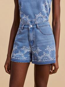 Travachic Women's Plant Pattern Pocket Loose Casual Denim Shorts - Light Wash - View 4