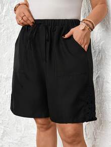 EMERY ROSE 大码休闲纯色短裤，夏季 - 黑色 - 查看 6