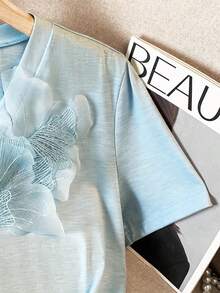 Franclia Women's Casual Embellished Short Sleeve T-Shirt, Summer - Blue - View 5