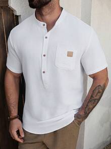 Manfinity RSRT Men's Mandarin Collar Casual Versatile Daily Wear Short Sleeve Shirt - White - View 6