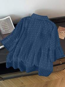 GlowEve CURVE Plus Size Summer Casual Solid Color Textured Shirt - Blue - View 2
