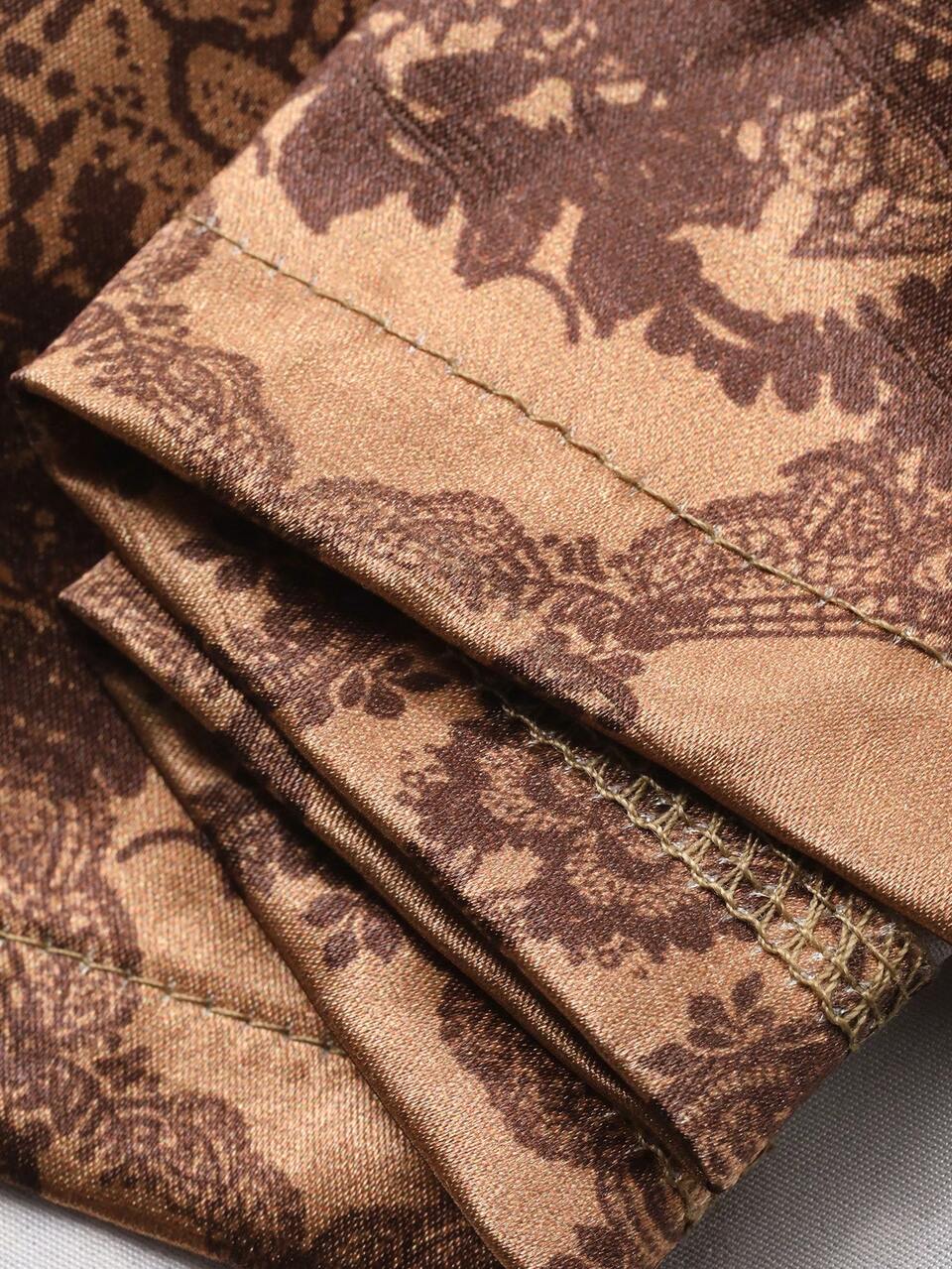 Loose Satin Printed Robe With Retro Pattern, Suitable For Summer Vacation