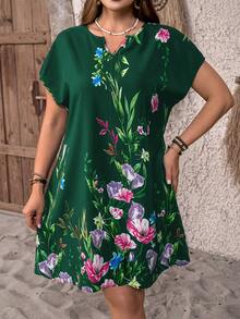 EMERY ROSE 大码碎花短袖连衣裙 - 綠色 - 查看 3