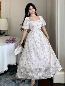 DAZY Đầm dài ngang gối kiểu Pháp in họa tiết hoa tulip dành cho nữ, đầm hè, đầm hoa cho nữ. - Nhiều màu - Xem 7