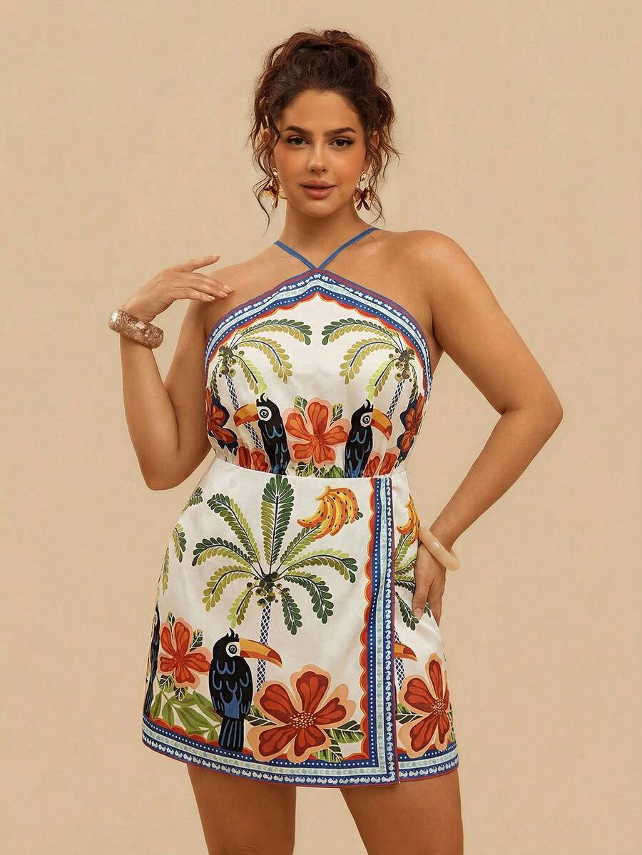 Travachic 休闲时尚印花夏季无袖女式连衣裙 热带风情连衣裙 女士沙滩吊带裙 度假连衣裙 巴西热带风情保暖度假印花，女士休闲连衣裙 - 彩色 - 查看 1