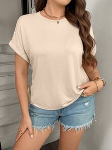 SHEIN LUNE 3件套 女式加大码纯色圆领休闲日常短袖T恤 嘉年华沙滩休闲情人节 - 彩色 - 查看 3