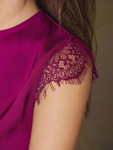 Maija 2026 Women's Lace Patchwork Cap Sleeve Round Neck Black High Slit Dress, Suitable For Autumn/Winter Party, Halloween, Christmas, Spring Break Split Thigh Dress Purple Dress Lace Detail Dress Sexy Date Night Dress  St Patrick's Day Women Easter Summer Outfits Easter Dress Women Party Top Beach Dress Summer Holiday Outfits Each Vacation Outfits For Women  Summer Outfit For Women Going Out Outfits Graduation Graduation Outfit  Casual Dresses  Casual Blouses For Women - Red Violet - View 7