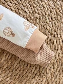 Loomiva Bộ đồ liền thân và quần dài tay cổ tròn mềm mại cho bé gái sơ sinh, họa tiết gấu hoạt hình. - màu nâu - Xem 6