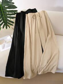 CosyJoli Quần ống đứng cơ bản bằng vải chiffon có họa tiết, cỡ lớn, kiểu dáng thường ngày. - Màu be - Xem 6