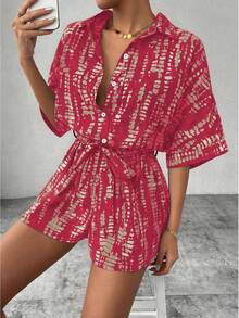 SHEIN Unity 印花蝙蝠袖系带连体裤（女款） - 彩色 - 查看 6