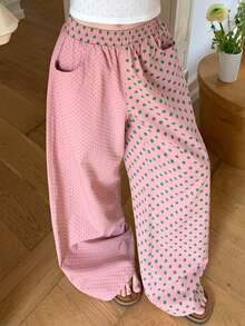 DAZY Quần pajama dài dáng rộng in chấm bi dành cho nữ, thích hợp cho mùa xuân/hè. - Hồng - Xem 8