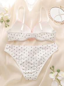 DelicateAllure 2pcs Pink Lace Patchwork Polka Dot Bra Set, High Support Underwire Lift & Gather, Cute & Charming Women's Lingerie Set - Black and White - View 2
