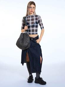 COUREZ Quarter Length Sleeve Check Mesh Top/Y2K Spring Clothes For Women Cute Sexy Tops Going Out Outfits Party Rave Tops Elegant Long Sleeve Tops Summer Outfits Summer Tops - Black and White - View 4