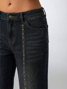 Aloruh 女士纯色休闲日常牛仔裤 - 藍色 - 查看 7