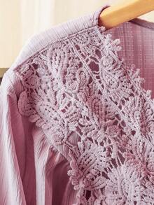 Lacomfia Áo kiểu nữ tay dài thêu họa tiết, thanh lịch, lãng mạn, đa năng, cỡ lớn. - Hồng - Xem 6