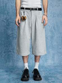 ROMWE MEN Street Life 男士心形豹纹印花蓬松A字下摆七分短裤 - 淺灰色 - 查看 6