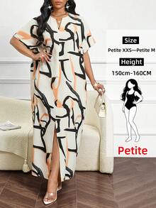 SHEIN Lady Petite Summer Fashion Commuter Full Print Batwing Sleeve Dress - Multicolor - View 1