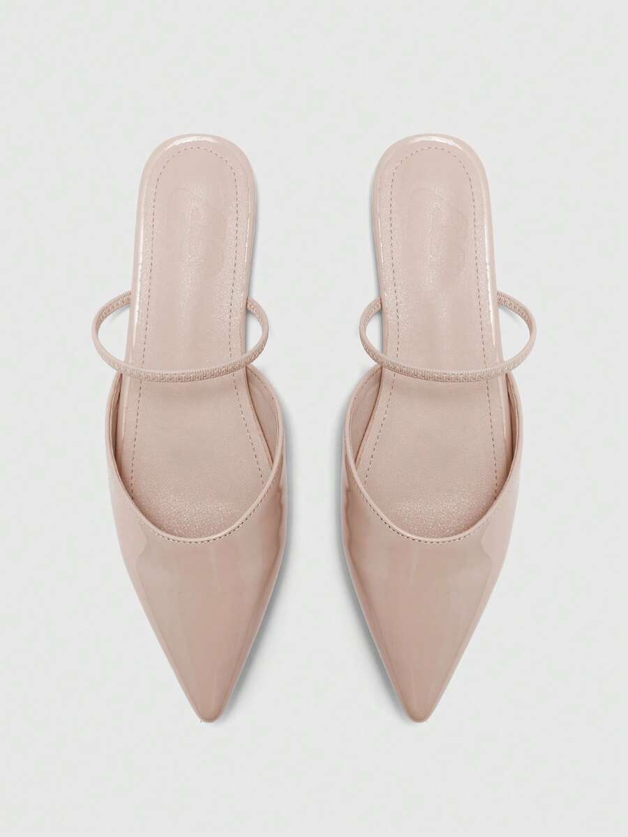 CUCCOO BIZCHIC Giày bệt nữ, màu hồng nude, da bóng, mũi nhọn, kiểu dáng casual, thanh lịch cho công sở. - Màu be - Xem 1