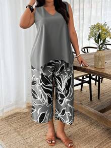 Weeklong Bộ đồ 2 món phong cách nghỉ dưỡng thường ngày, cỡ lớn, với họa tiết hoa ghép mảnh. - Nhiều màu - Xem 3