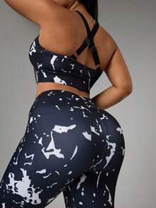 Rhythm Era 3pcs/Set Women's Casual Sports Printed T-Shirt, Tank Top & Leggings - Black and White - View 5