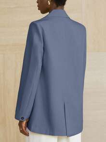 Aveloria Modichic Women's Business Style Solid Color Double-Breasted Blazer Jacket For Commuting, Autumn  - Blue - View 2