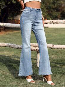 Breezaya Women's Casual Elegant Washed Slant Pocket Flare Jeans - Light Wash - View 7