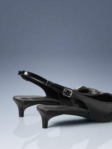 CUCCOO GRLICON 酒红色漆皮尖头交叉绑带设计空心小猫和女士高跟鞋 - 黑色 - 查看 4