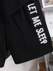 SHEIN 青少年男童返校季黑色字母印花休闲舒适时尚简约百搭柔软面料，适合日常穿着、上学、外出等场合。 - 黑色 - 查看 6