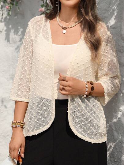 EMERY ROSE Plus Size Solid Color Sheer Casual Lightweight Jacket, Spring/Summer\Summer\Vacation