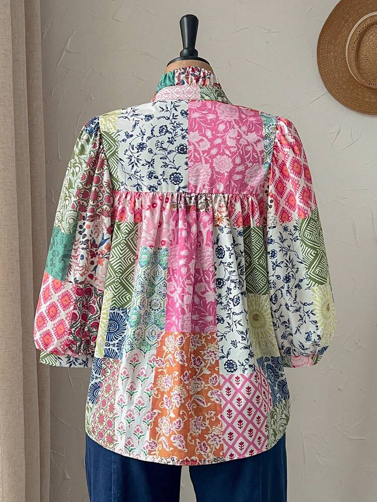 Plus Size Women Floral Print Lantern Sleeve Loose Blouse Summer Top Summer Summer Spring Spring Women Spring Country Style For Women