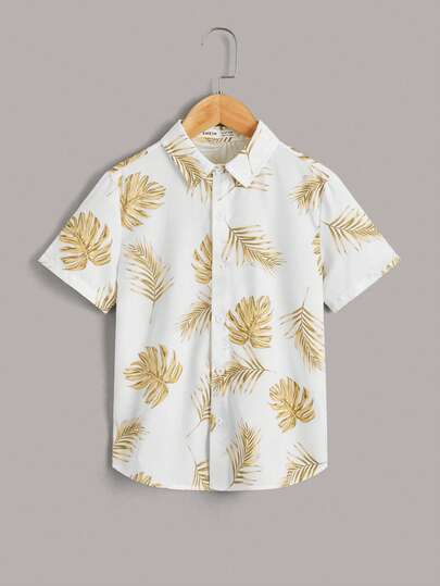 SHEIN Tween Boy Tropical Print Casual Shirt