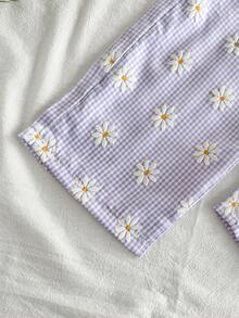 Vintaside Kids 女童紫色格子印花无袖上衣和配套长裤两件套，修身剪裁，适合外出、休闲、运动、派对等场合。 - 紫丁香色 - 查看 6