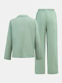 2pcs Tween Boy Mint Green Suit Jacket & Elastic Waist Pants Set, Casual Tracksuit, Suitable For Birthday Party, Evening Event, Performance, Wedding, Baby Shower, Christening, Celebration, Valentine's Day, Wedding Season, Party - Green - View 4