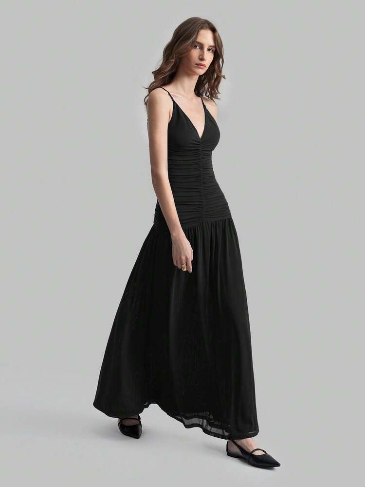 Women's Sleeveless Pleated Dress, Elegant Long Dress For Ladies, Suitable For Beach, Party, Business Casual, Spring/Summer