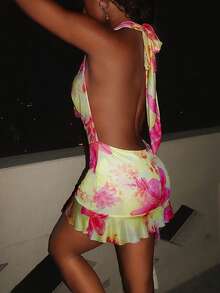 EgrlEra Fashionable Women's Floral Print Vacation Dress - Multicolor - View 2