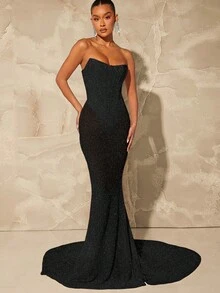 L'Amorae Corset Strapless Mermaid Hem Party Dress - Black - View 6